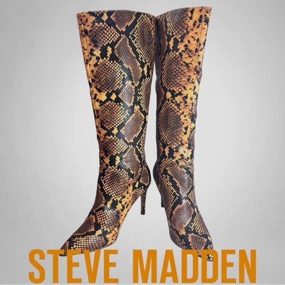 Womens Yellow Snakeskin Padded Kimari Pointed Toe Stiletto Heeled Boots - Picture 1 of 8